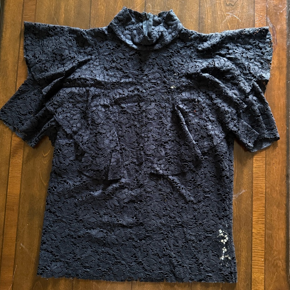 NWT Zara Black Ruffled Puff Sleeve Blouse in M